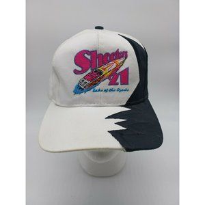 Vintage Lake of the Ozarks Shooter 21 Speedboat Adjustable Hat White Black Pink